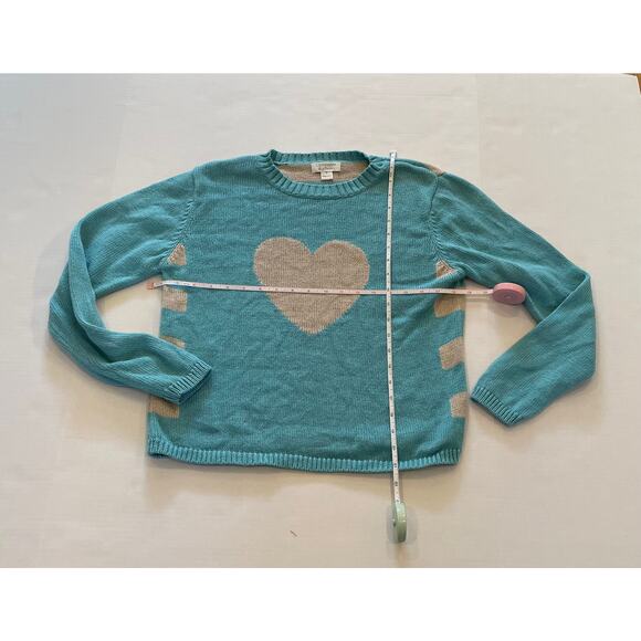 Christopher & Banks Blue, Beige Ramie/Cotton Crewneck Sweater Heart Stripes S - Picture 9 of 11